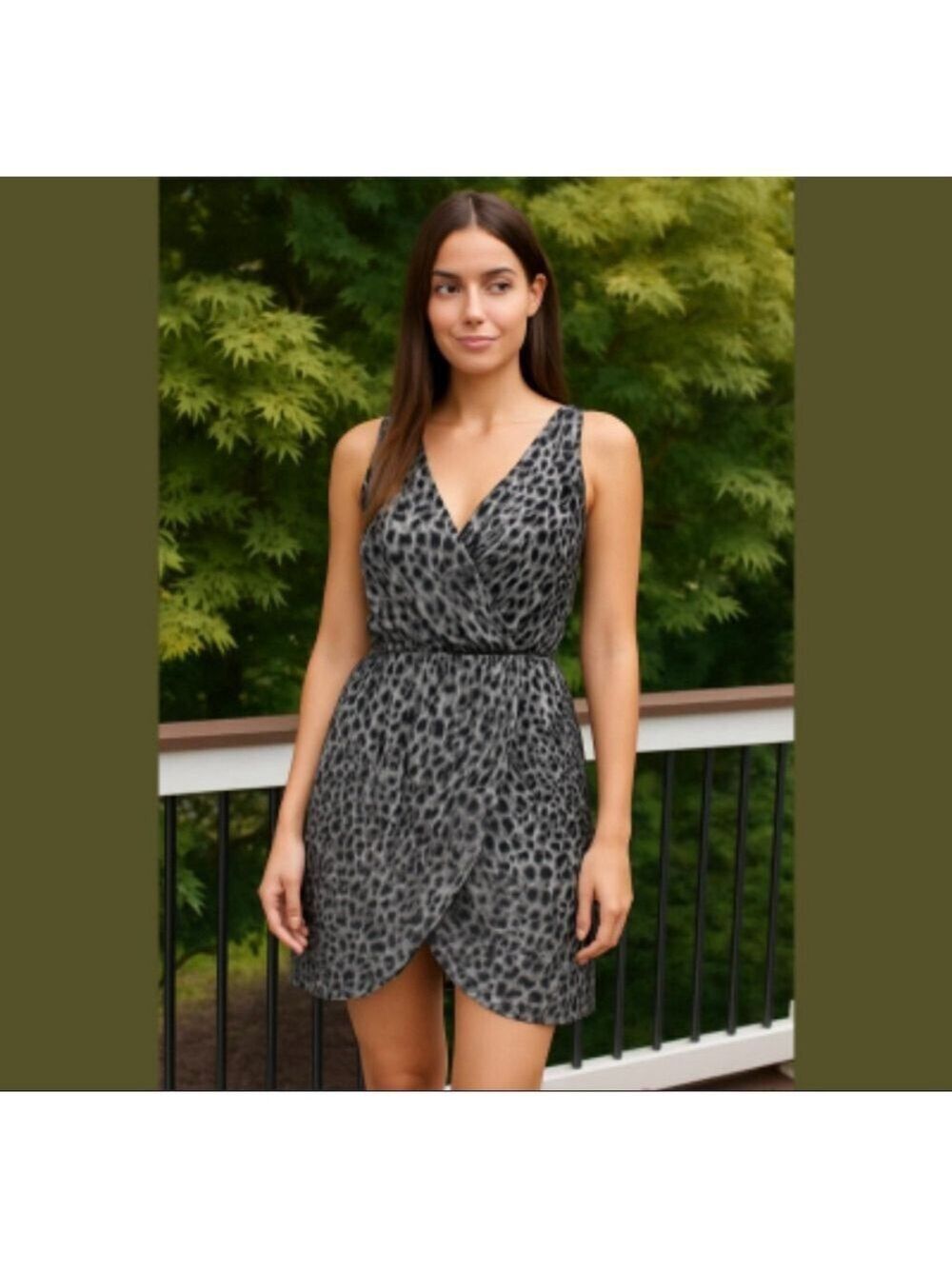 RORY Beca Silk & Velvet Burnout V-Neck Leopard Print Wrap Dress Coquette Black M